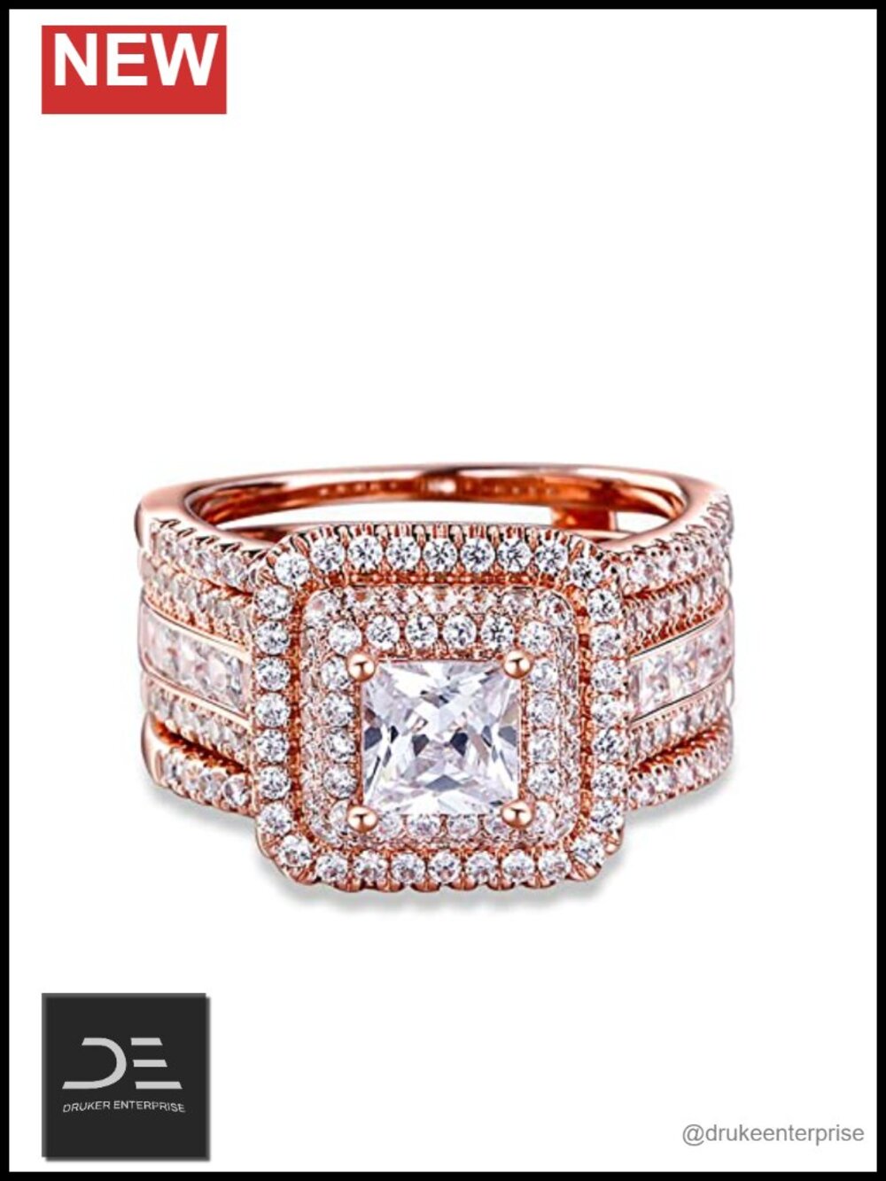 3 PC Enhancer Ring Set for Women 925 Sterling Silver Princess Cut Cubic